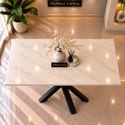 Langwerpige Travertin Eettafel 180x90 cm Witte blad - Zwarte X-poot - Luna
