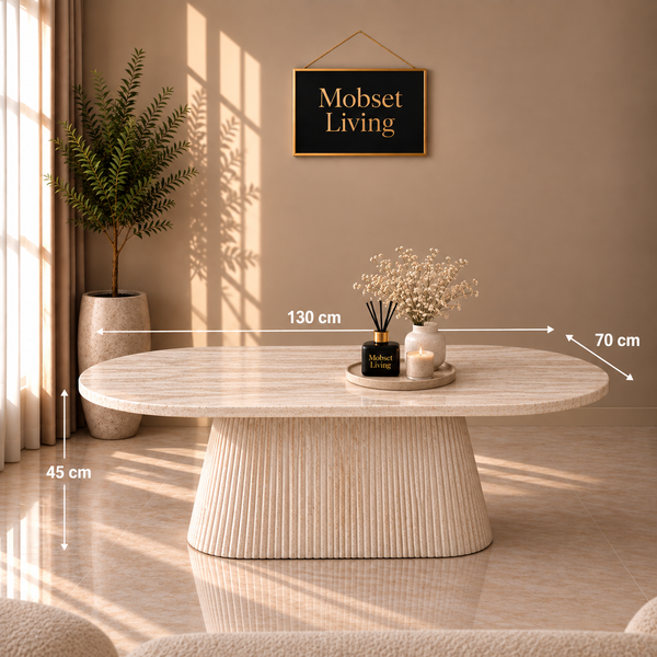 Salontafel Japandi travertin Ovaal 130 cm - Kimberly