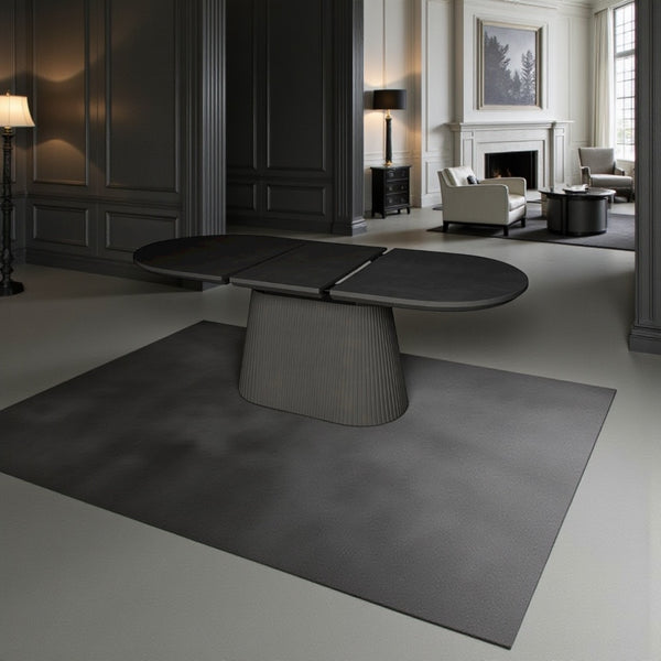 Ovale uitschuifbare Japandi eettafel – zwart MFD (160–200 cm)