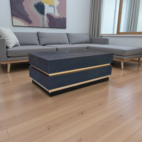 Zwarte salontafel – Rechthoekig mangohout met visgraat patroon