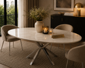 Eettafel ovaal Travertin crème blad poten zilver 180cm