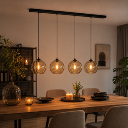 Hanglamp Eettafel Amber Glas 4 Lichtpunten