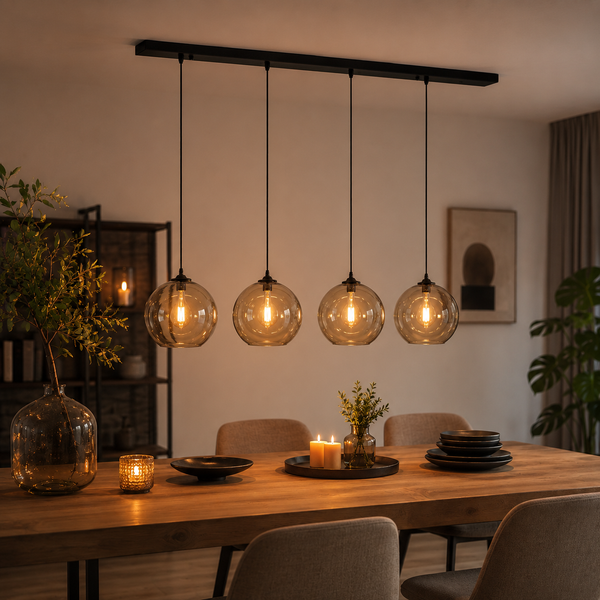 Hanglamp Eettafel Amber Glas 4 Lichtpunten