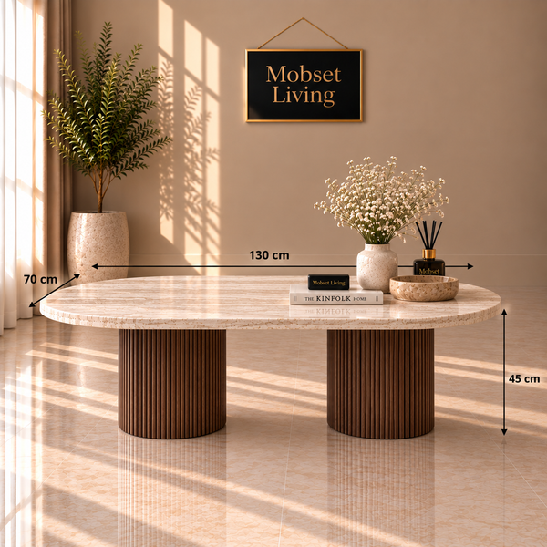 Salontafel Japandi travertin 2 potig bruin Ovaal 130 cm - Kimberly