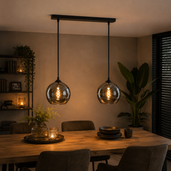 Hanglamp boven eettafel 2 smoke bollen