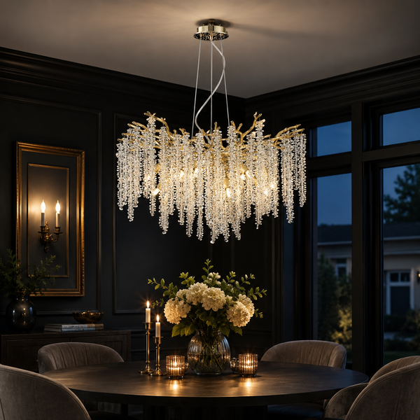 Luxe Hanglamp Kroonluchter Goud met Kristallen Stenen - 6 Lichtpunten