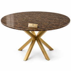 Eettafel Bruin Stijlvolle Ronde Tafel met Goud Poten - 130cm