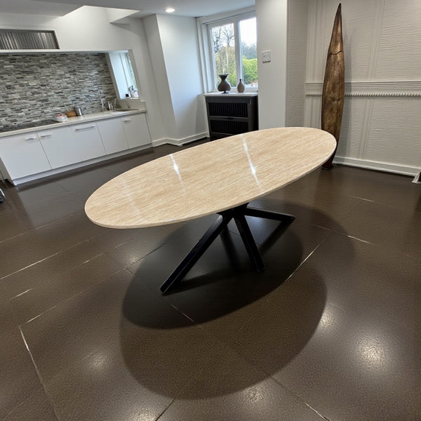 Marmerlook Eettafel Beige – Stijlvolle Eettafel met Warme Marmer Look