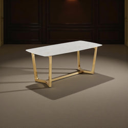 Langwerpige marmeren eettafel voor 8 personen