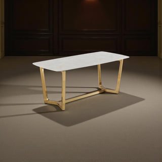 Langwerpige marmeren eettafel voor 8 personen