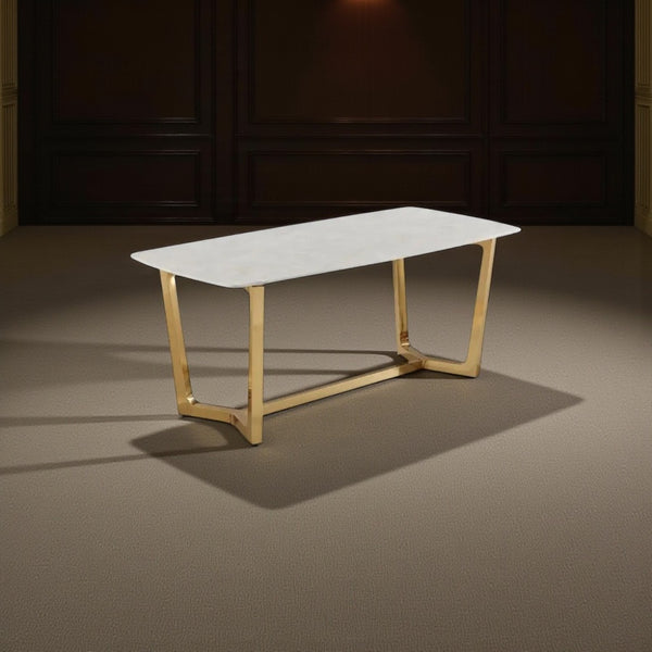 Langwerpige marmeren eettafel voor 8 personen