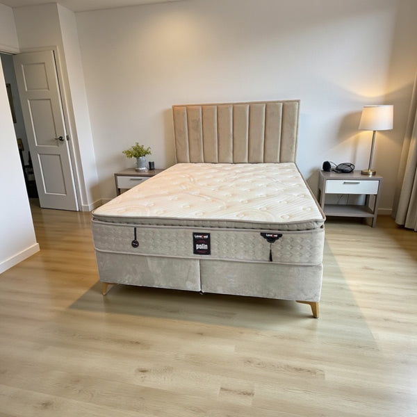 2-persoons boxspring bed Beige met opbergruimte