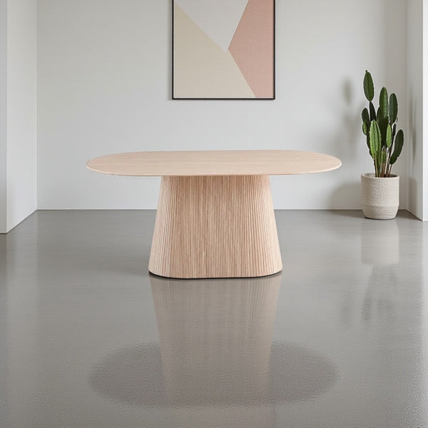 Ovale eettafel travertin – Japandi stijl