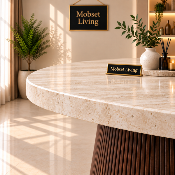 Eettafel Japandi travertin Ovaal bruin 180cm - Kimberly