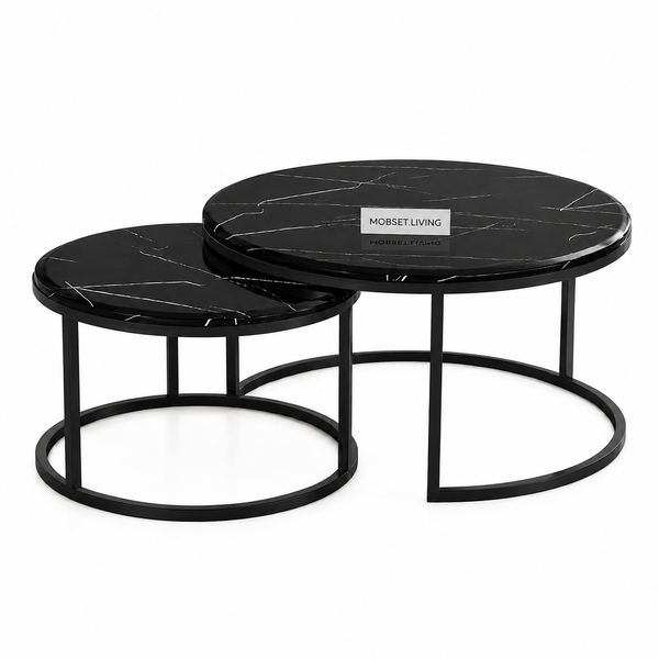 Salontafels Rond Travertin zwarte blad