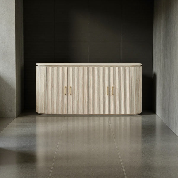 Japandi dressoir – Travertin blad met 4 deuren - Beige