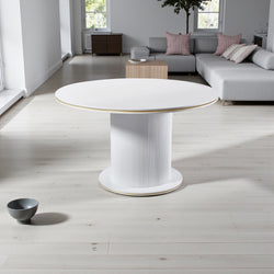 Eettafel Rond Keramiek – Wit blad met gouden randafwerking