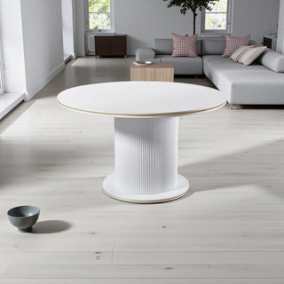 Ronde Eettafel Keramiek – Wit blad met gouden randafwerking