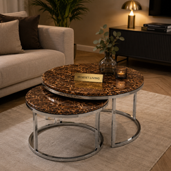 Salontafels Zilver Travertin Bruine Blad Luna