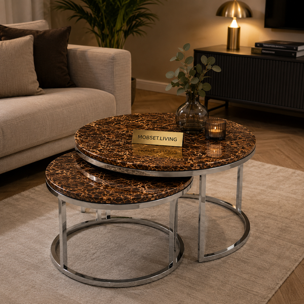 Salontafels Zilver Travertin Bruine Blad Luna