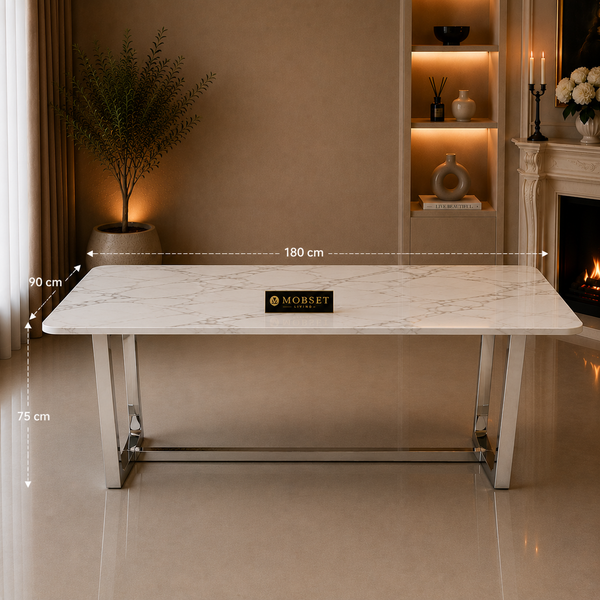 Eettafel Marmer langwerpig zilver