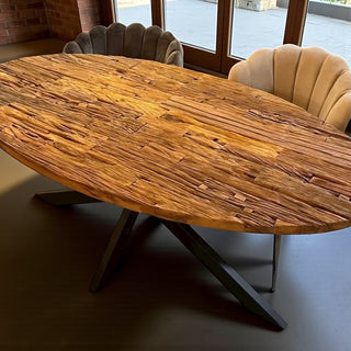 Wood eettafel ovaal met glasplaat