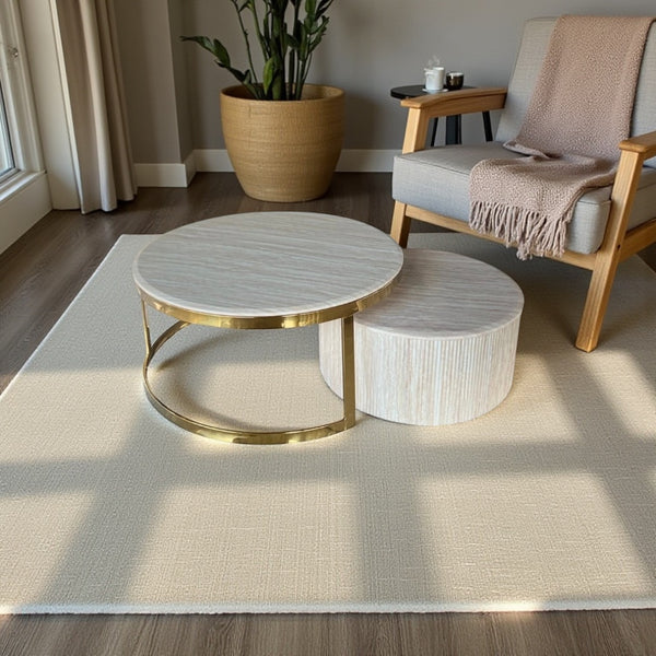 Japandi Dubblo salontafel set – Travertin blad & goud accent