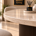 Eettafel Japandi travertin rond bruin 130 cm - Kimberly