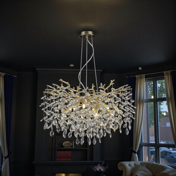 Hanglamp Kroonluchter Goud met Kristallen Stenen- 10 Lichtpunten