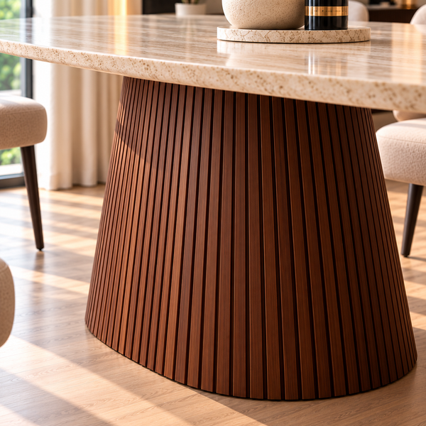 Eettafel Japandi travertin Ovaal bruin 180cm - Kimberly