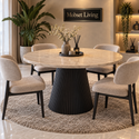 Eettafel Rond Zwart Travertin Japandi 130cm - Mella