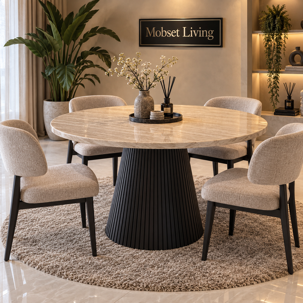 Eettafel Rond Zwart Travertin Japandi 130cm - Mella