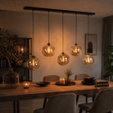 Hanglamp Eettafel Amber Glas 5 Lichtpunten