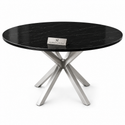Eettafel Zwart Rond Travertin – Zilver Poot -130cm