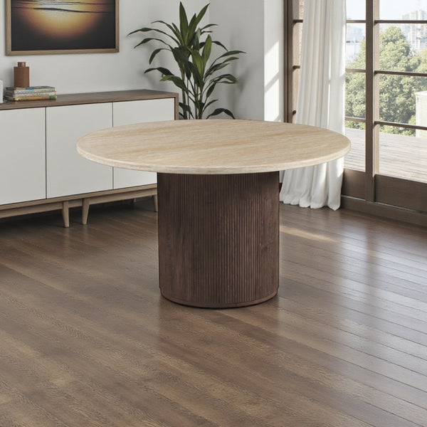 Eettafel Rond travertin – Japandi stijl – 130cm natuursteen