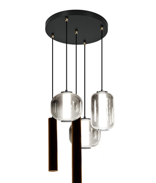 Hanglamp Ronde Plaat – 3 Bollen in Smoke Glas + 2 Buisspots