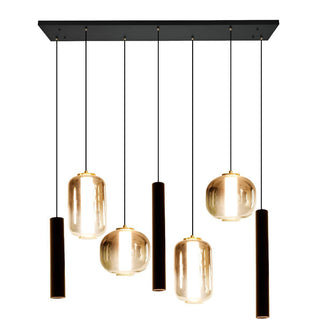 Industriële Hanglamp voor Eettafel Amber Glas – 7 -Lichts  Geïntegreerde LED