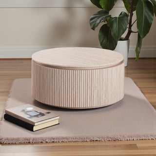 Ronde Japandi salontafel – Beige met travertin blad