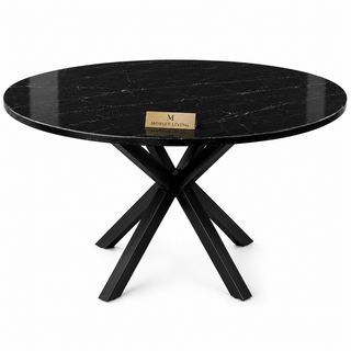 Eettafel Zwart Rond Travertin – Zwart Poot -130cm