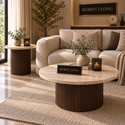 Salontafels Japandi travertin rond bruin - Kimberly