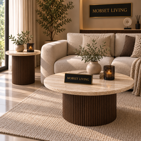 Salontafels Japandi travertin rond bruin - Kimberly
