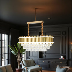 Eettafel hanglamp goud met led strips 80 Ø