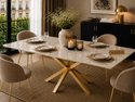 Eettafel Langwerpig – Crème Blad met Gouden Poot 180cm