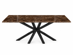 Eettafel Travertin bruin - langwerpig poten zwart 180cm