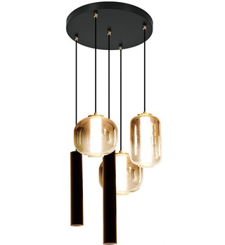 Amber Hanglamp Rond – 3 Glasbollen in Verschillende Vormen + 2 Buisspots
