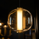 Industriële Hanglamp voor Eettafel – Amber Glas – 5-Lichts Geïntegreerde LED