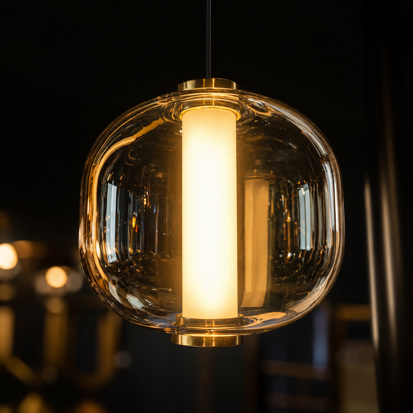 Industriële Hanglamp voor Eettafel – Amber Glas – 5-Lichts Geïntegreerde LED