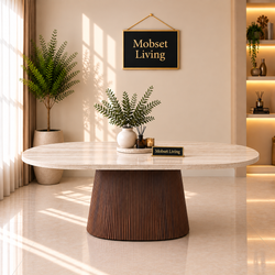 Eettafel Japandi travertin Ovaal bruin 180cm - Kimberly