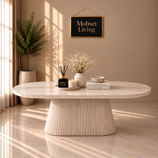 Salontafel Japandi travertin Ovaal 130 cm - Kimberly