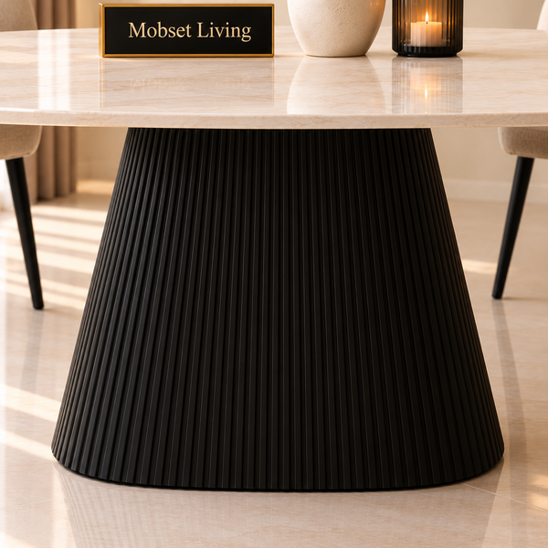 Eettafel Ovaal Zwart Travertin Japandi  180cm - Mella